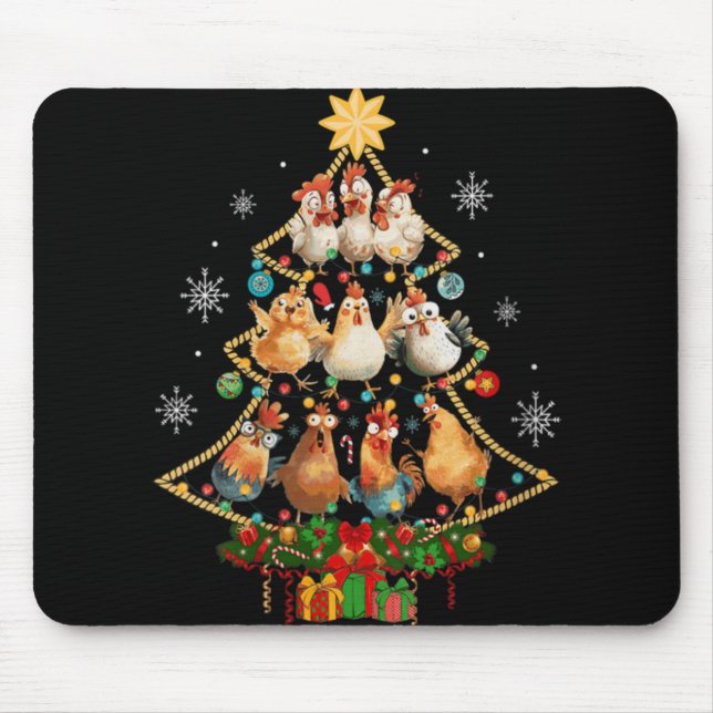 Mousepad Womens Chicken Christmas Tree Santa Hat Xmas Light (Frente)