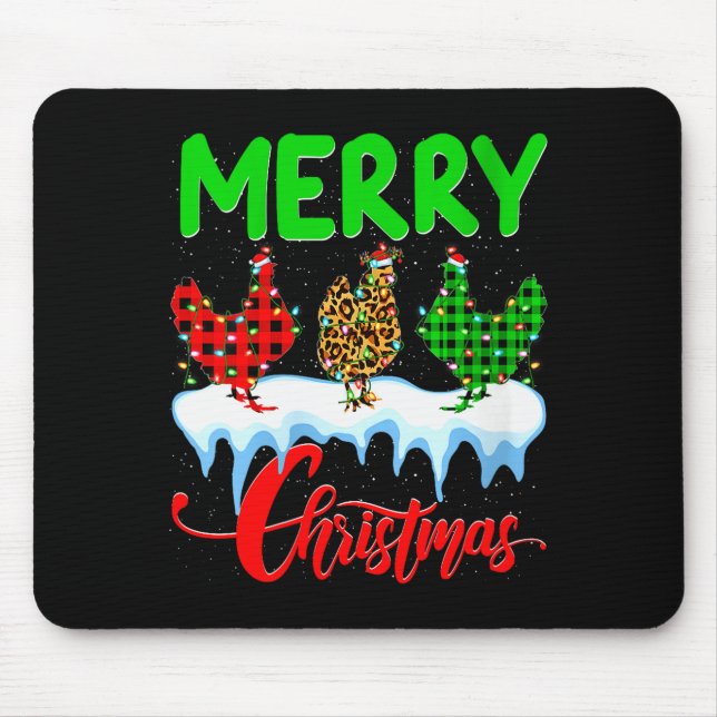 Mousepad Womens Chicken Merry Christmas Pajamas Leopard Buf (Frente)