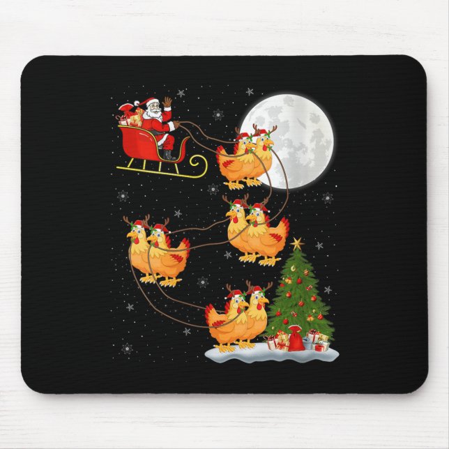 Mousepad Womens Chicken Santa Sleigh Flying Funny Magical C (Frente)