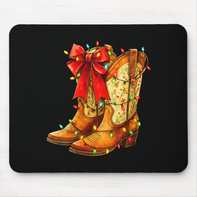Mousepad Womens Christmas Coquette Bow Cowgirl Boots Wester (Frente)