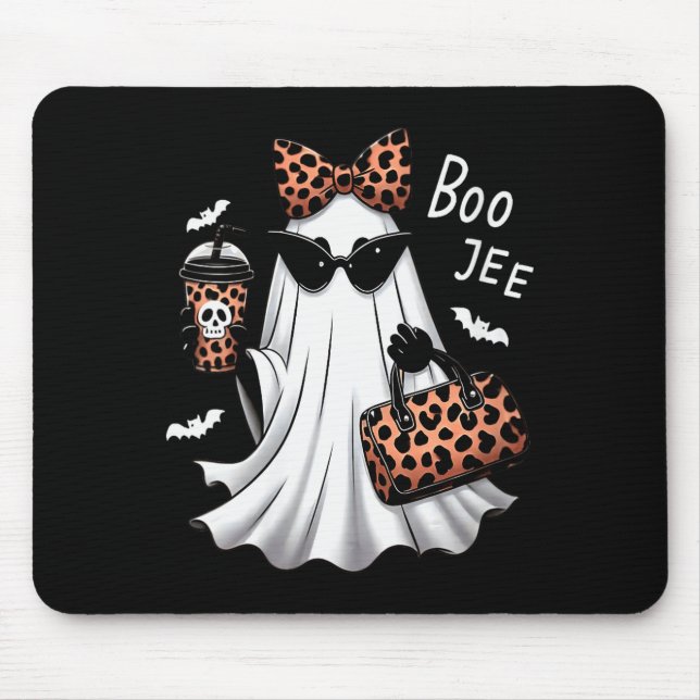 Mousepad Womens Coquette Leopard Ghost Coffee Boo-jee Hallo (Frente)