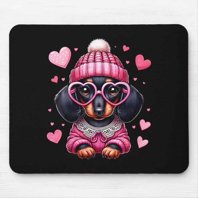 Mousepad Women's Cute Dachshund Valentines Heart Dog Lover  (Frente)