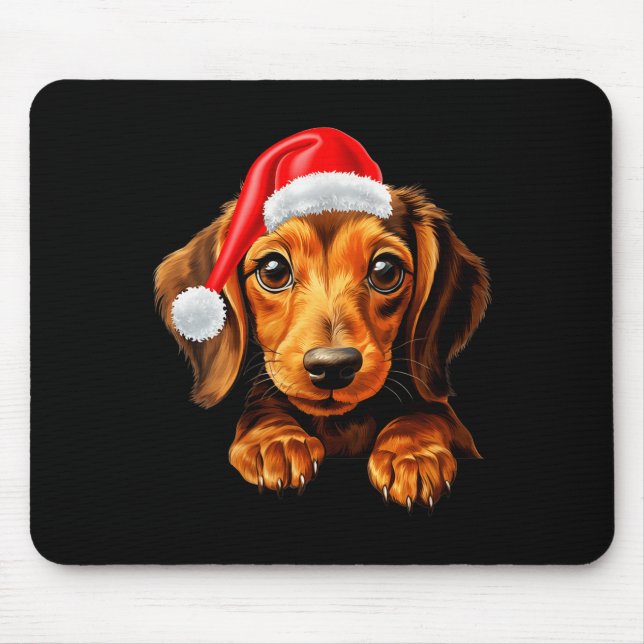 Mousepad Womens Dachshund Dog Santa Claus Hat Christmas New (Frente)