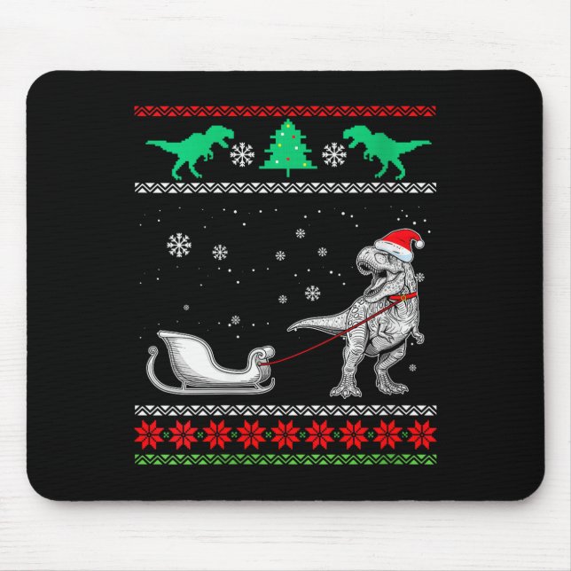 Mousepad Womens Dinosaur Sleigh Merry Christmas Ugly Christ (Frente)