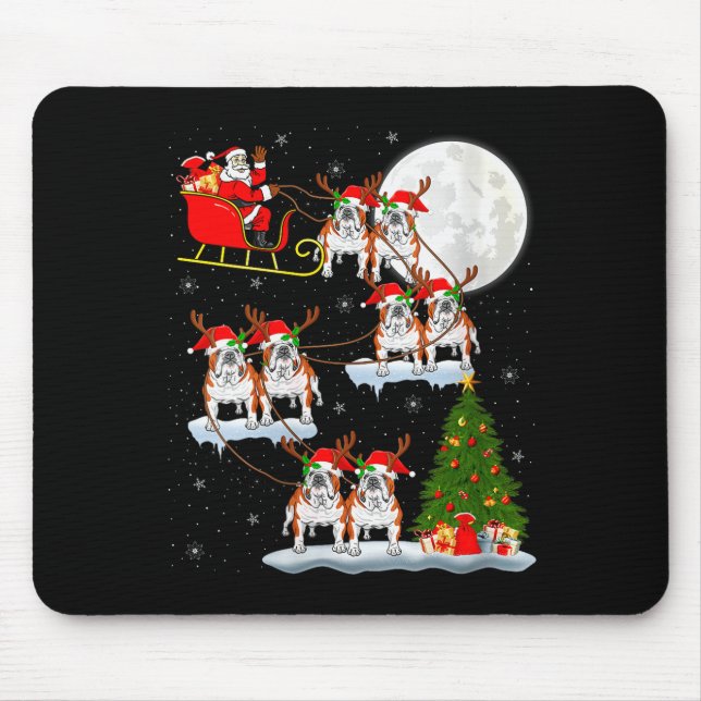 Mousepad Womens English Bulldog Santa Sleigh Flying Funny M (Frente)