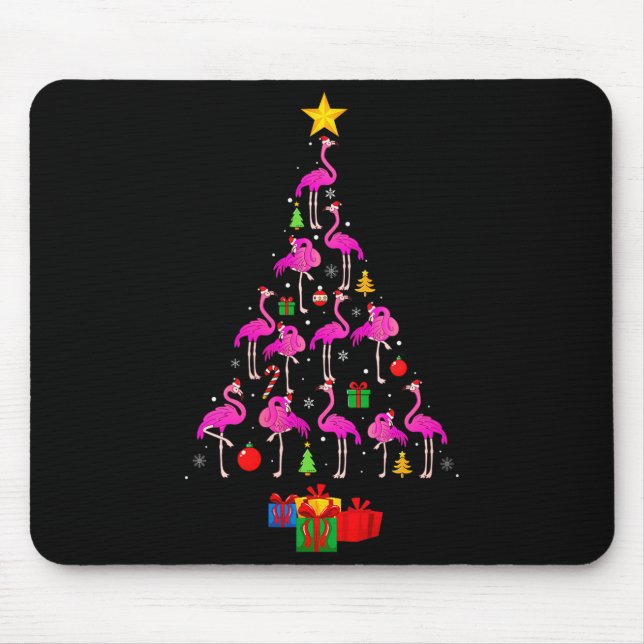 Mousepad Womens Flamingo Christmas Tree Pajamas Santa Hat F (Frente)