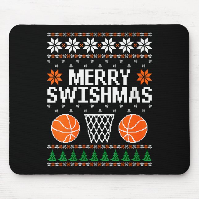 Mousepad Womens Funny Merry Swishmas Xmas Basketball Ugly C (Frente)