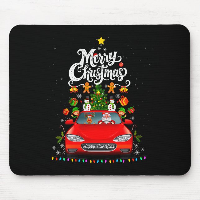 Mousepad Womens Funny Santa Driving Wagon Red Truck Christm (Frente)