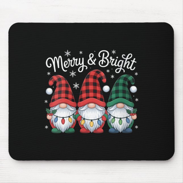 Mousepad Womens Gnomes Merry And Bright Christmas Lights Bu (Frente)