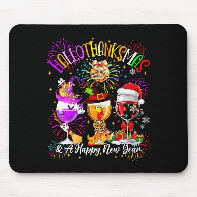 Mousepad Womens Hallothanksmas &amp; A Happy New Year Firew (Frente)
