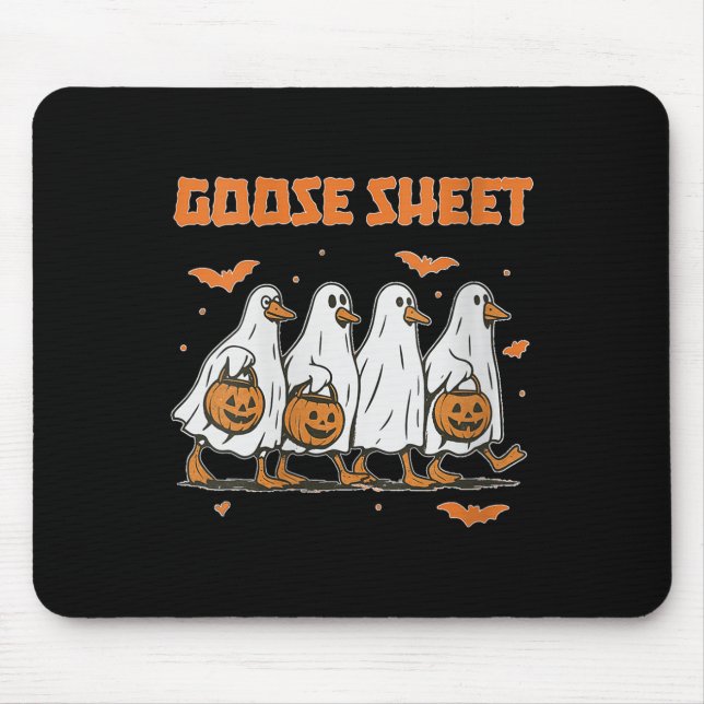 Mousepad Womens Halloween Fall Goose Sheet Ghost Floral Aut (Frente)