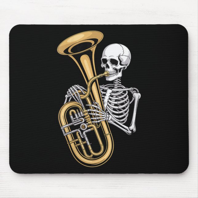 Mousepad Womens Halloween Skeleton Tuba Tubist V-neck  (Frente)