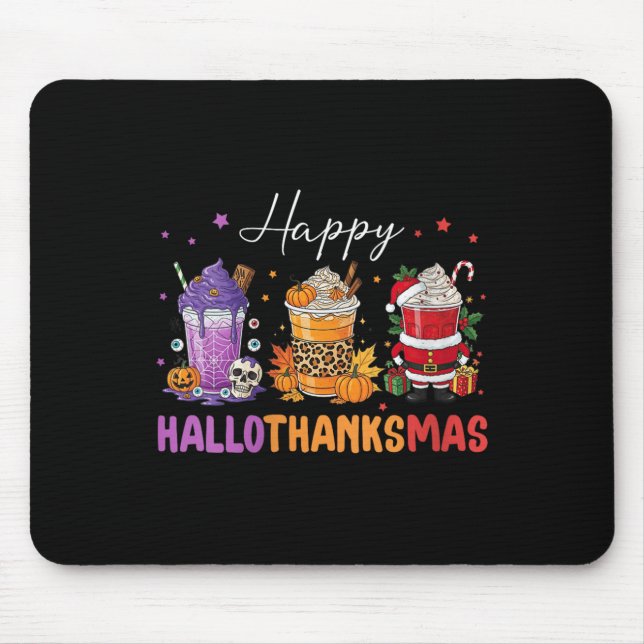 Mousepad Womens Happy Hallothanksmas Halloween Thanksgiving (Frente)