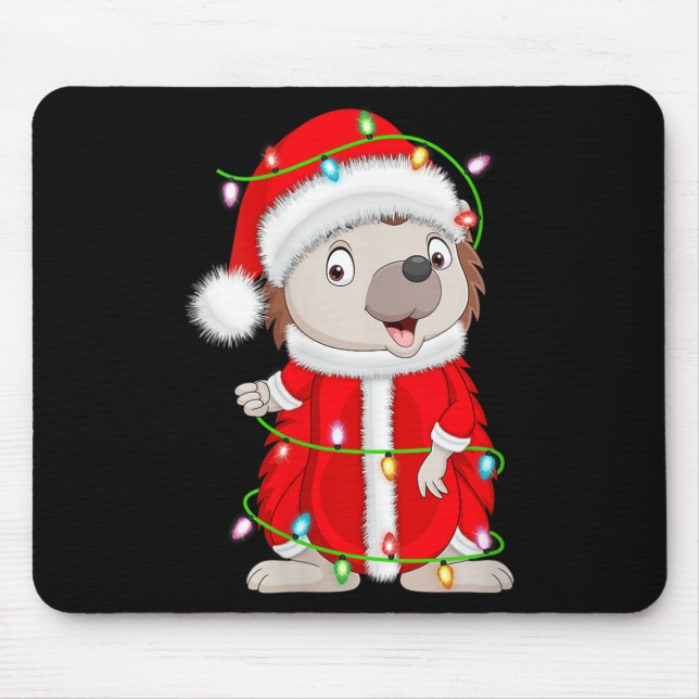 Mousepad Womens Hedgehog Christmas Lights Santa Costume Cut (Frente)