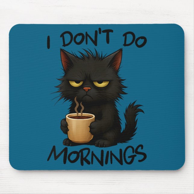 Mousepad Womens I Don't Do Mornings Funny Quote Black Cat L (Frente)