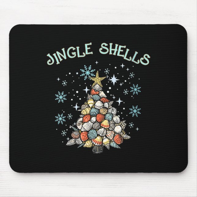 Mousepad Womens Jingle Shells Christmas Tree Snowflakes Cel (Frente)