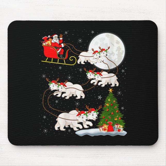Mousepad Womens Lar Bear Santa Sleigh Flying Funny Magical  (Frente)