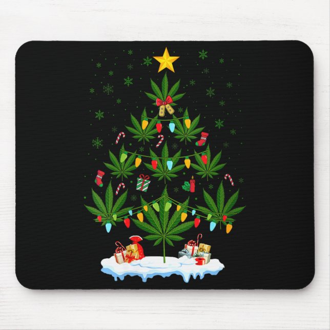 Mousepad Womens Leaf Christmas Tree Weed Stoner Xmas V-neck (Frente)