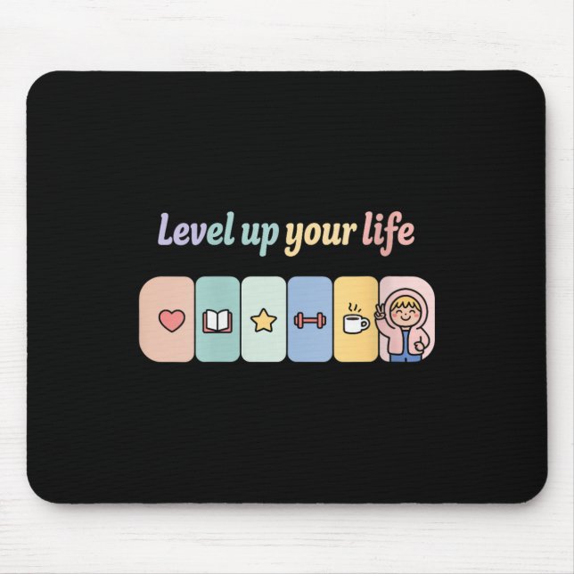 Mousepad Womens Level Up Your Life Progress Bar Gamer Motiv (Frente)