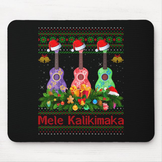 Mousepad Womens Mele Kalikimaka Ukulele Guitar Ugly Xmas Sw (Frente)