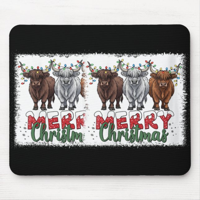 Mousepad Womens Merry Christmas Scottish Highland Cow Xmas  (Frente)