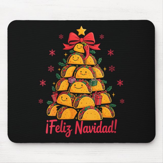 Mousepad Womens Merry Christmas Tacos Tree Feliz Navidad Me (Frente)