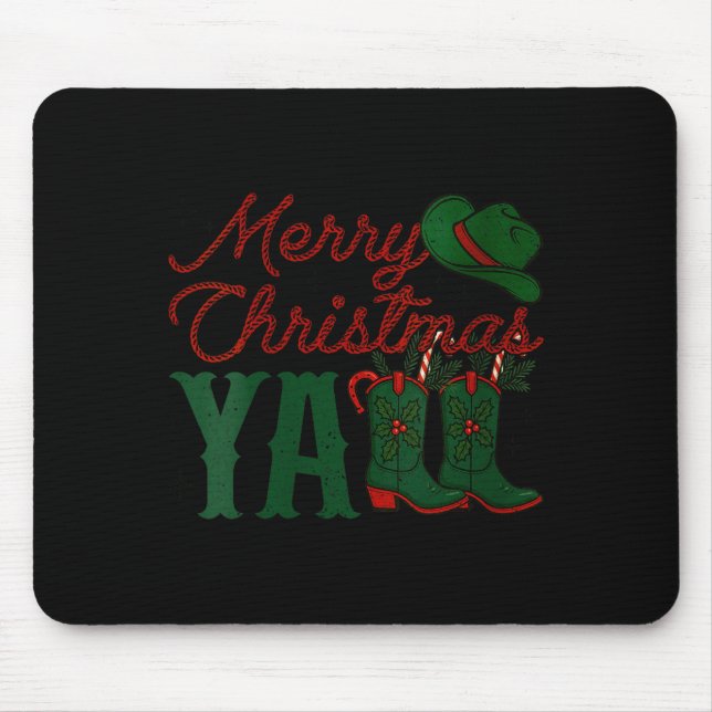 Mousepad Womens Merry Christmas Y'all Cowboy Boots Western  (Frente)