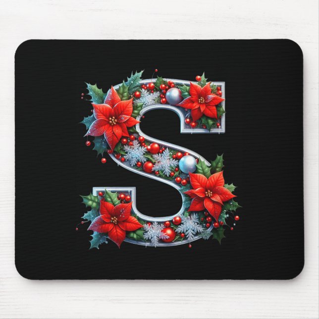 Mousepad Womens Merry S Letter Insettia Snowflakes V-neck  (Frente)