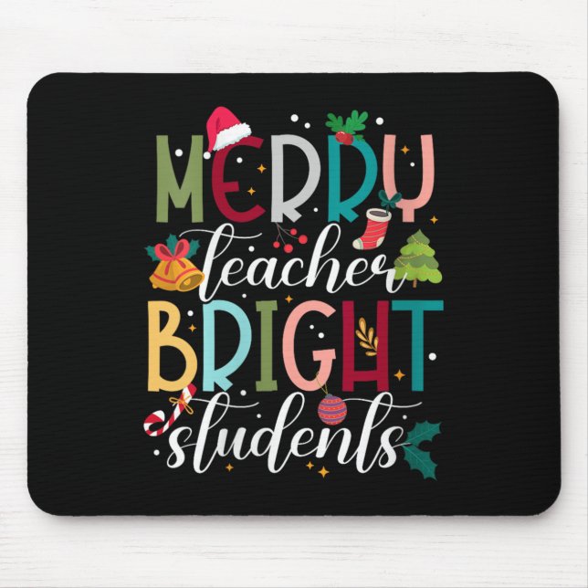 Mousepad Womens Merry Teacher Bright Students Christmas Hol (Frente)