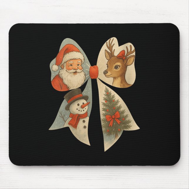 Mousepad Womens Preppy Christmas Coquette Bow Reindeer Snow (Frente)