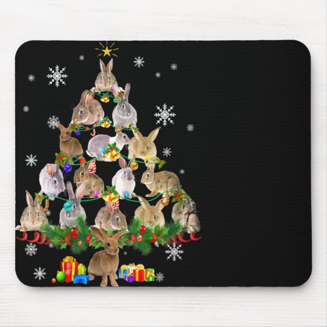 Mousepad Womens Rabbit Christmas Tree Snow Funny Rabbit Xma (Frente)