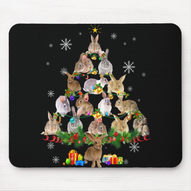 Mousepad Womens Rabbit Christmas Tree Snow Funny Rabbit Xma (Frente)