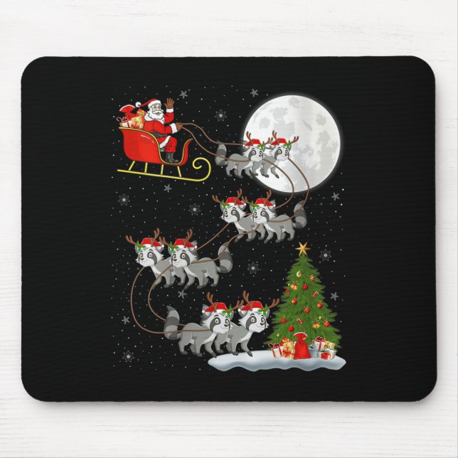 Mousepad Womens Raccoon Santa Sleigh Flying Funny Magical C (Frente)