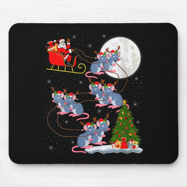 Mousepad Womens Rat Rodents Santa Sleigh Flying Funny Magic (Frente)