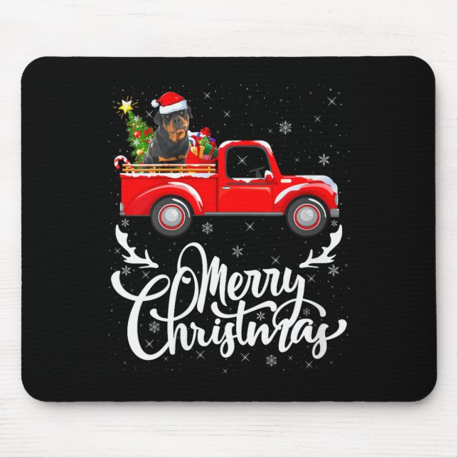 Mousepad Womens Rottweiler Dog On Christmas Tree Red Truck  (Frente)