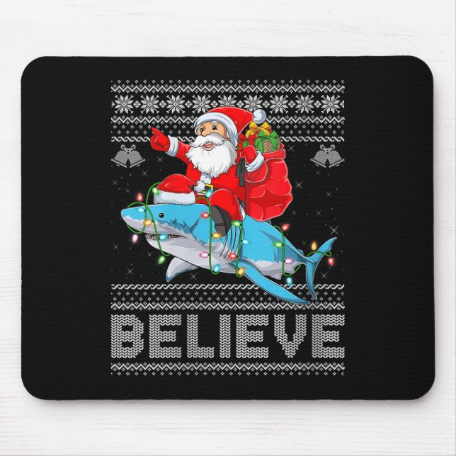 Mousepad Womens Santa Riding Shark Ugly Christmas Sweater B (Frente)