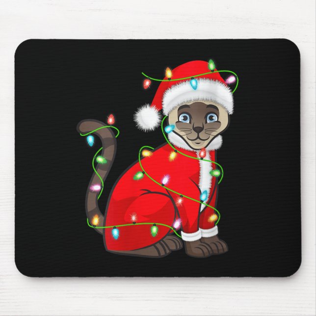 Mousepad Womens Siamese Cat Christmas Lights Santa Costume  (Frente)