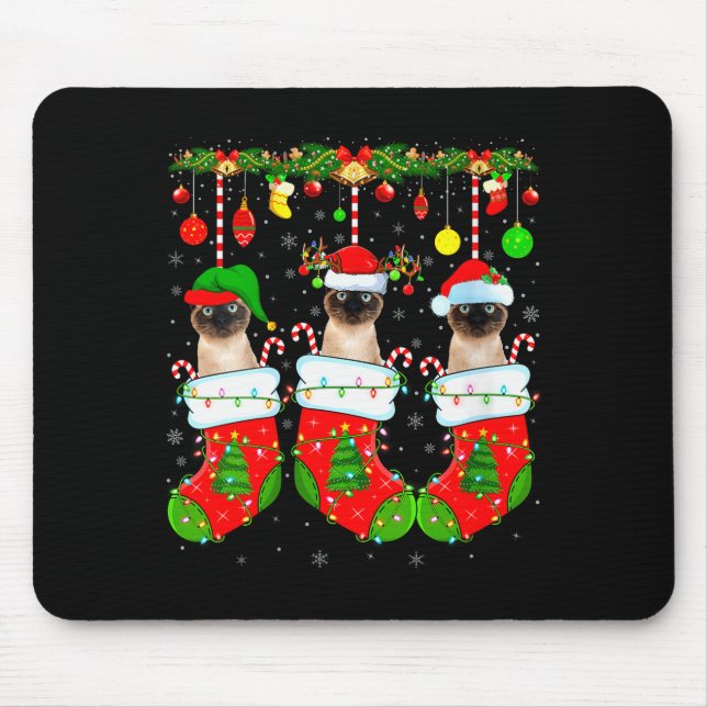 Mousepad Womens Siamese Cats In Christmas Socks Funny Cat X (Frente)