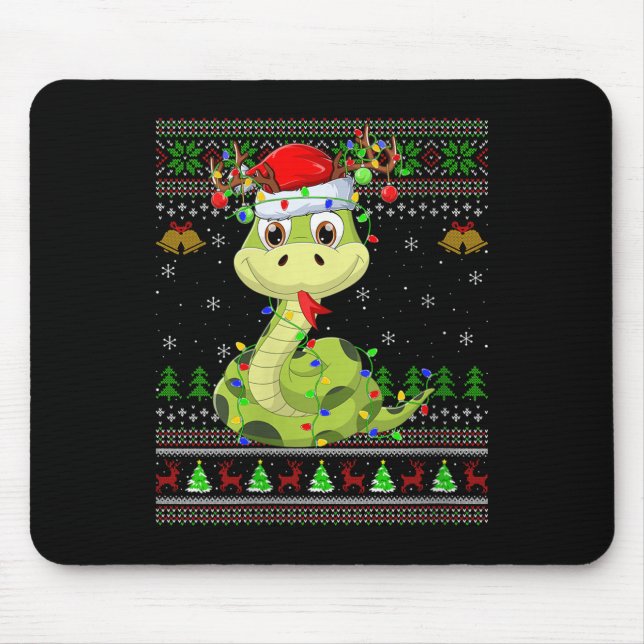 Mousepad Womens Snake Ugly Christmas Sweaters Reindeer Sant (Frente)