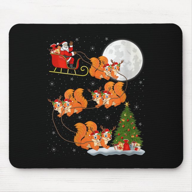 Mousepad Womens Squirrel Santa Sleigh Flying Funny Magical  (Frente)
