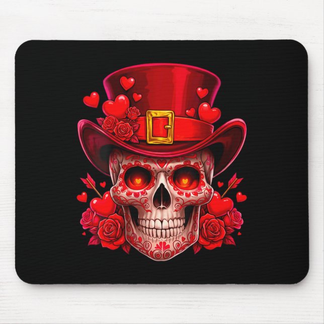 Mousepad Women's Sugar Skull Valentine Cud Red Roses Couple (Frente)