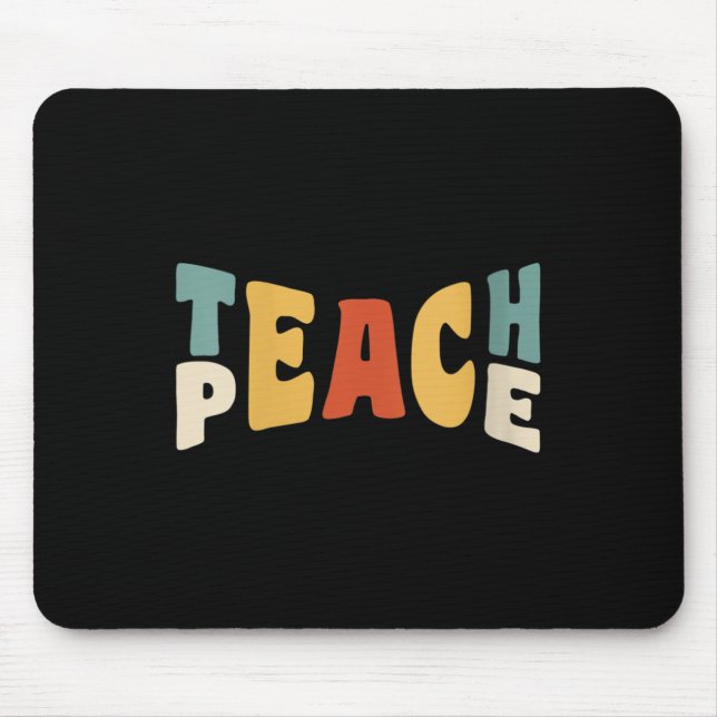 Mousepad Womens Teach Peace Retro Teacher Motivational Educ (Frente)