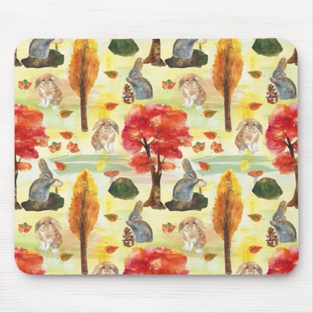 Mousepad Woodland Bunny Rabbit Watercolor (Frente)