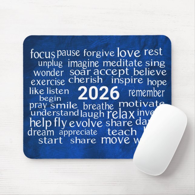 Mousepad Word Cloud 2026 Sobre Couro Azul (Com mouse)