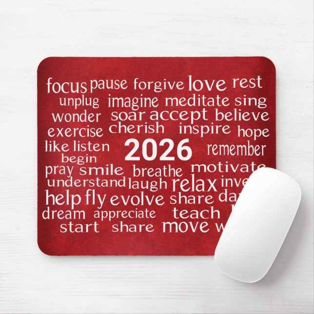 Mousepad Word Cloud 2026 Sobre Couro Vermelho (Com mouse)