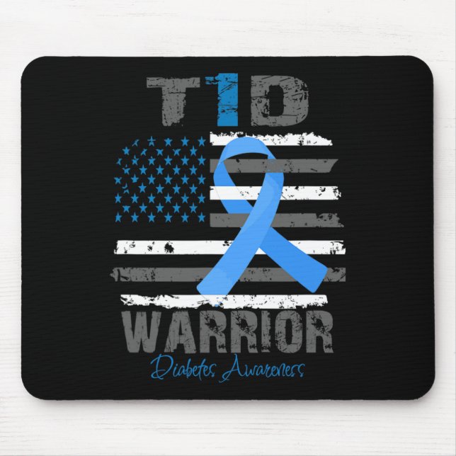 Mousepad World Diabetes Awareness Blue Ribbon T1d Warrior T (Frente)