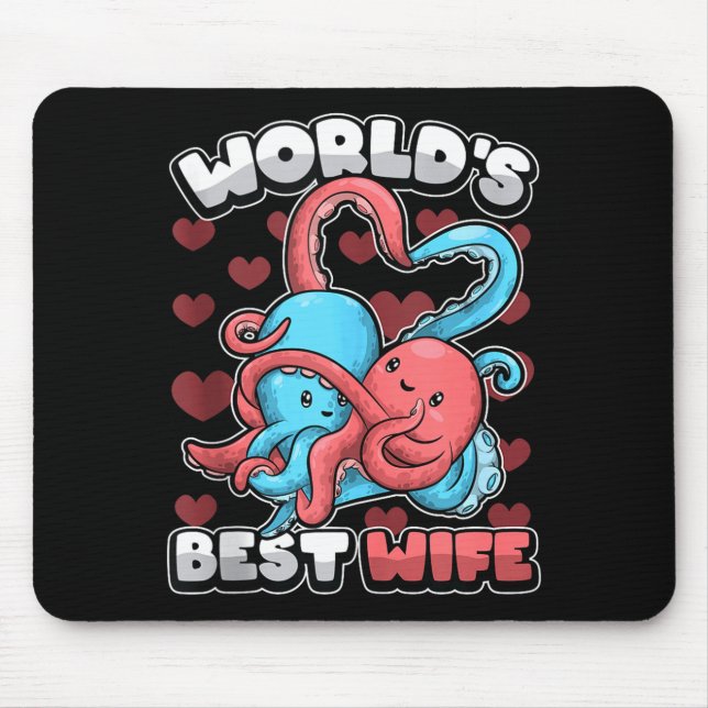 Mousepad World's Wife Cute Kawaii Octopus Heart Cute Couple (Frente)