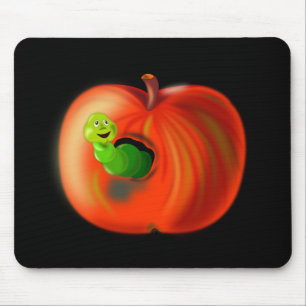 Mousepad Worm Feliz Em Maçã Vermelha