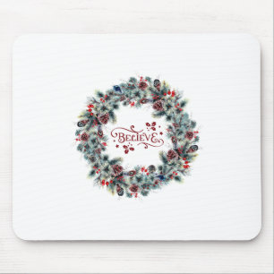 Mousepad Wreath de Natal BELIEVE Typografia