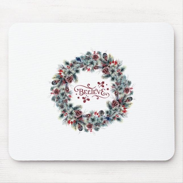 Mousepad Wreath de Natal BELIEVE Typografia (Frente)